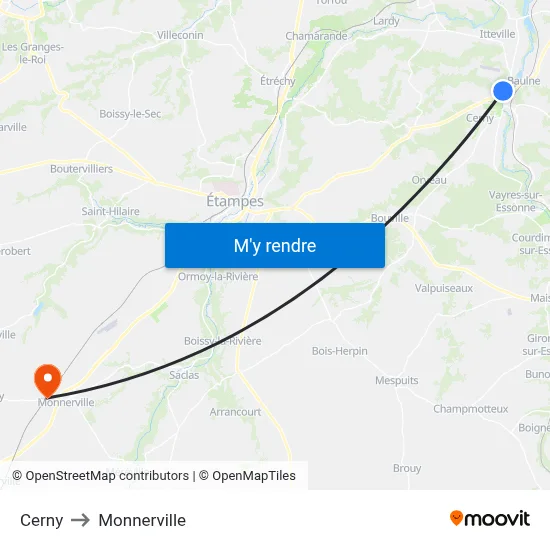 Cerny to Monnerville map