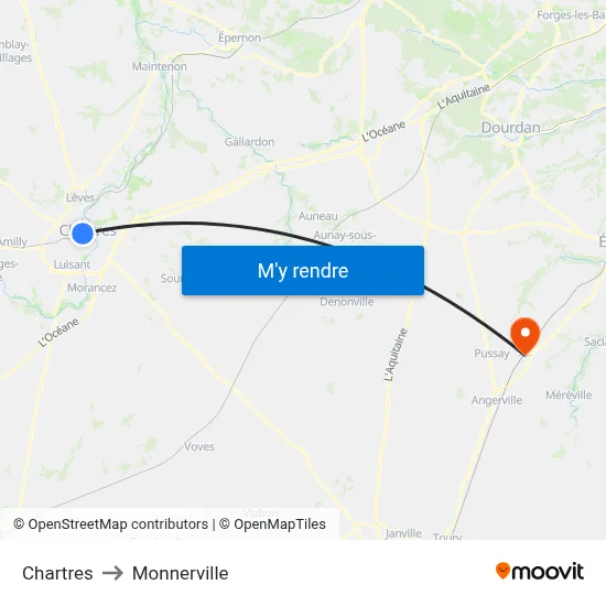 Chartres to Monnerville map
