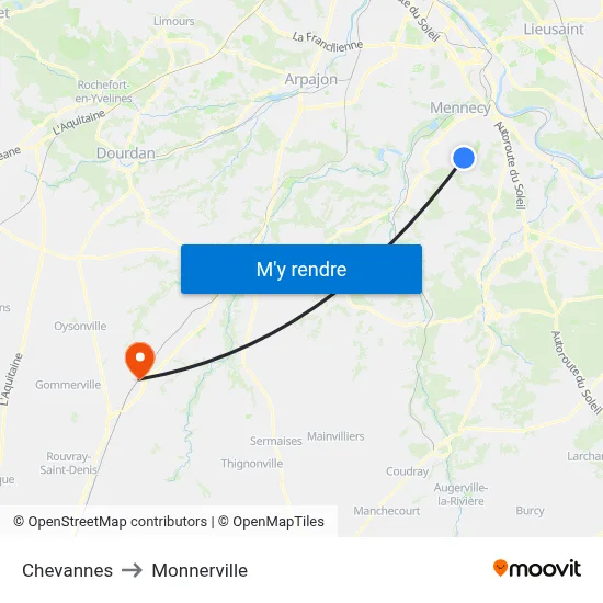 Chevannes to Monnerville map