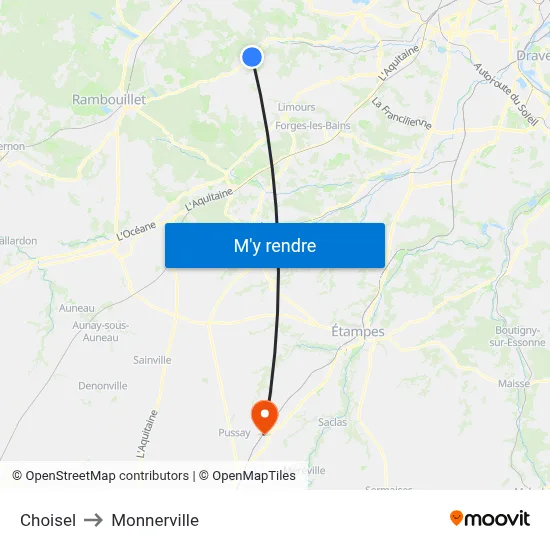 Choisel to Monnerville map