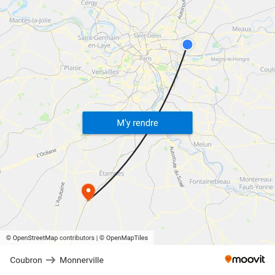Coubron to Monnerville map