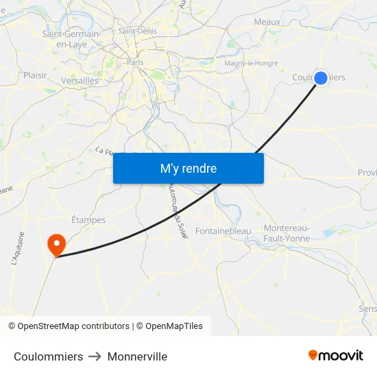 Coulommiers to Monnerville map