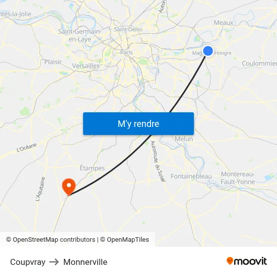Coupvray to Monnerville map