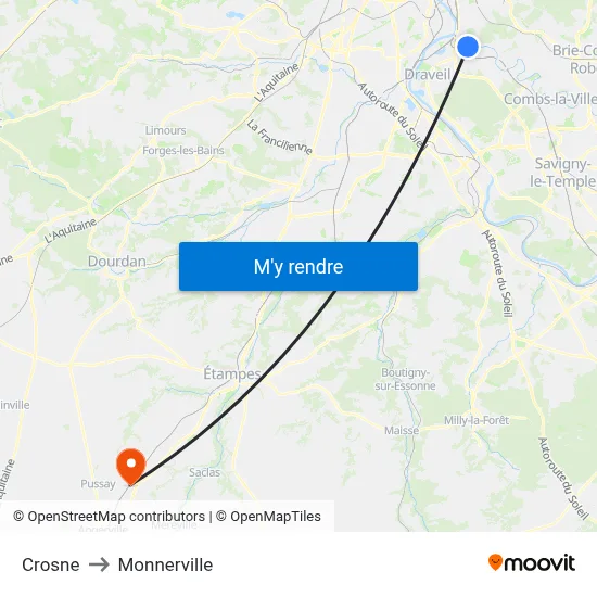 Crosne to Monnerville map