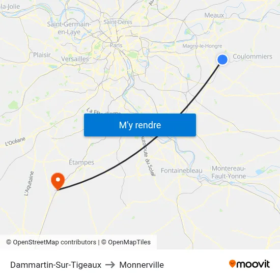 Dammartin-Sur-Tigeaux to Monnerville map