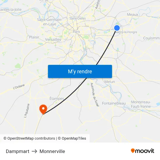 Dampmart to Monnerville map