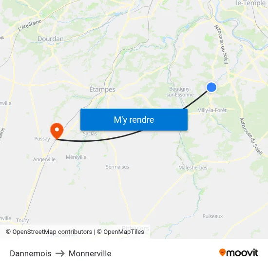 Dannemois to Monnerville map