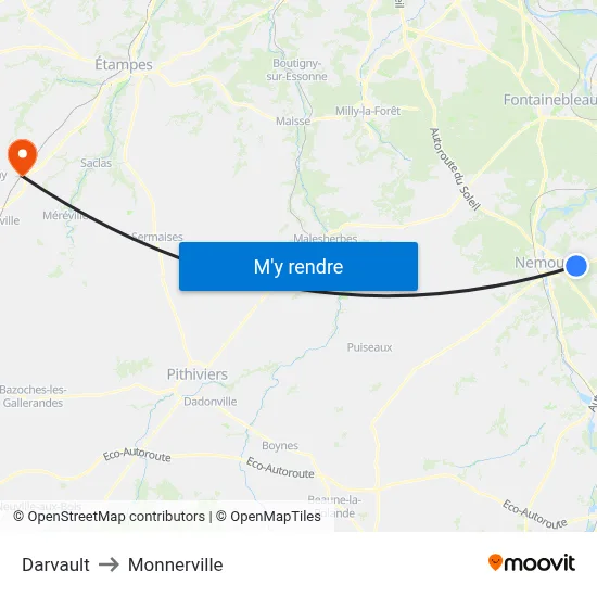 Darvault to Monnerville map