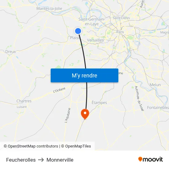 Feucherolles to Monnerville map