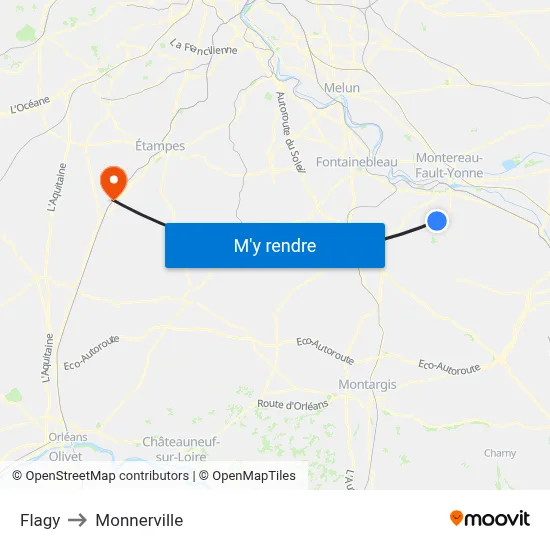Flagy to Monnerville map