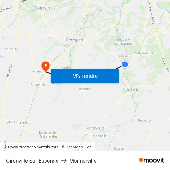 Gironville-Sur-Essonne to Monnerville map