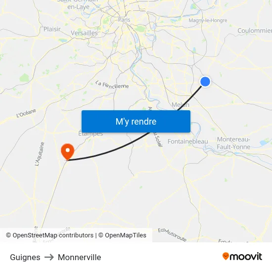 Guignes to Monnerville map