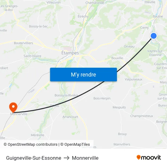 Guigneville-Sur-Essonne to Monnerville map