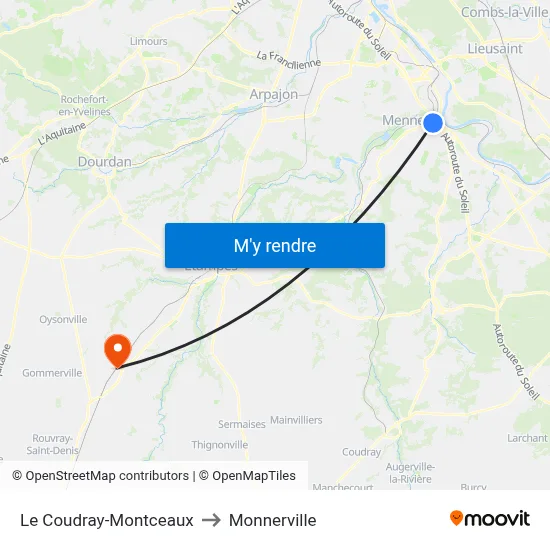Le Coudray-Montceaux to Monnerville map