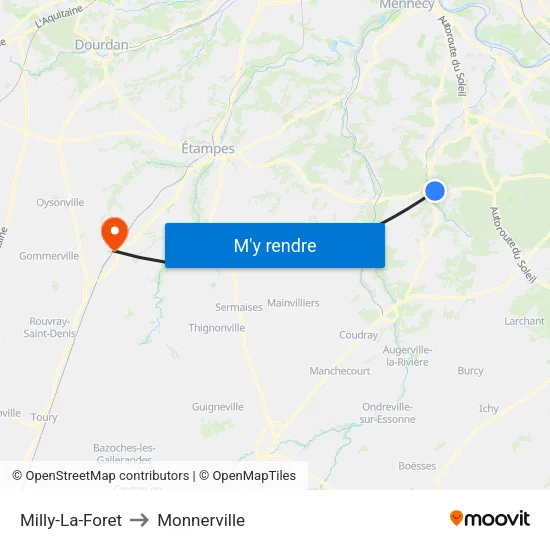 Milly-La-Foret to Monnerville map
