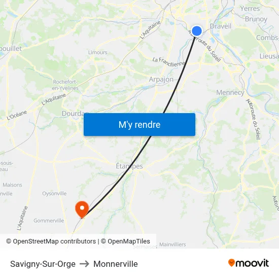 Savigny-Sur-Orge to Monnerville map
