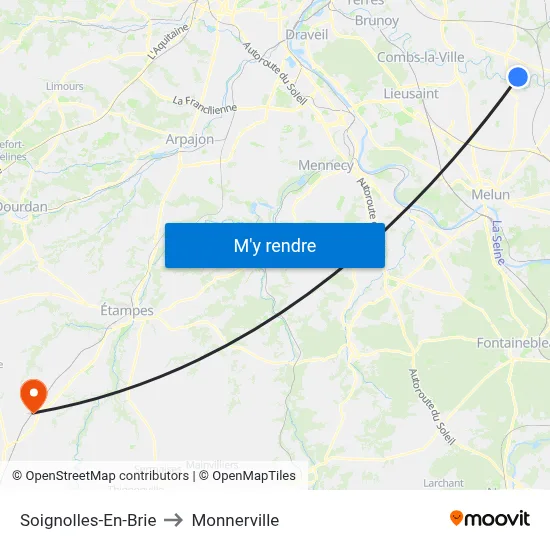Soignolles-En-Brie to Monnerville map