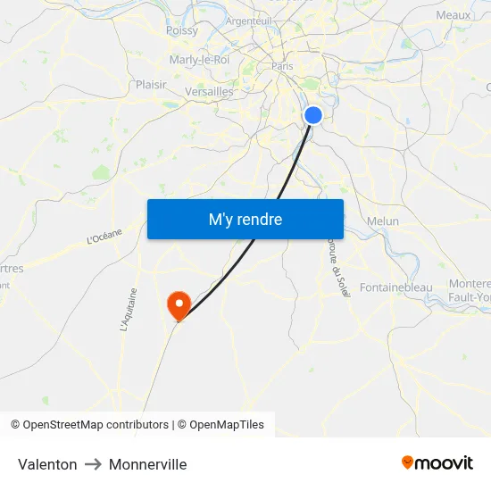 Valenton to Monnerville map