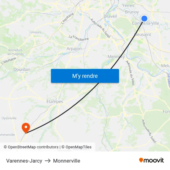 Varennes-Jarcy to Monnerville map