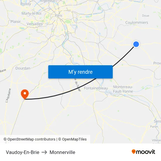 Vaudoy-En-Brie to Monnerville map