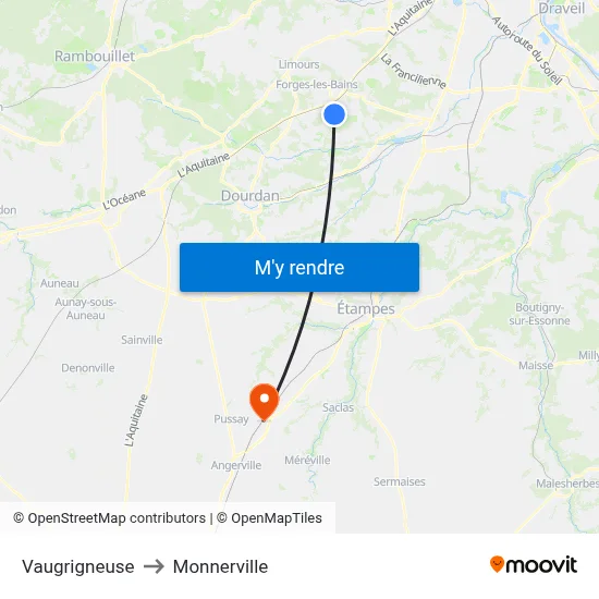 Vaugrigneuse to Monnerville map