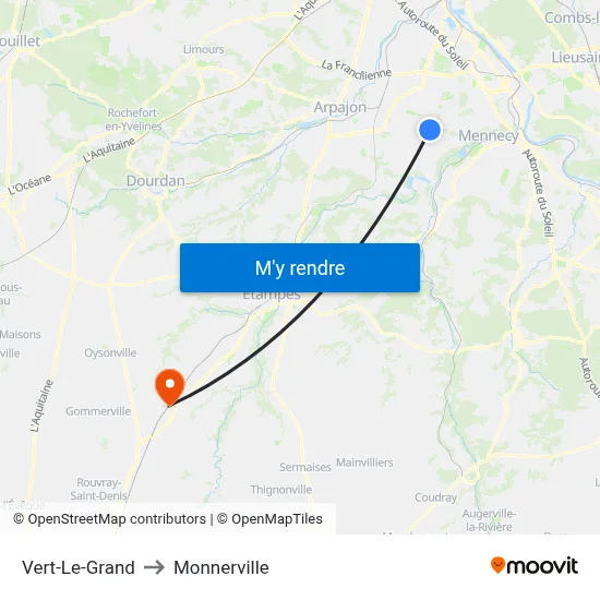 Vert-Le-Grand to Monnerville map