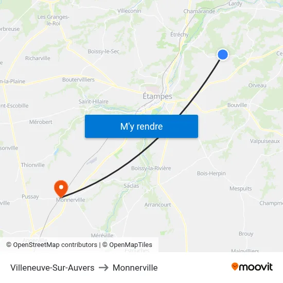 Villeneuve-Sur-Auvers to Monnerville map