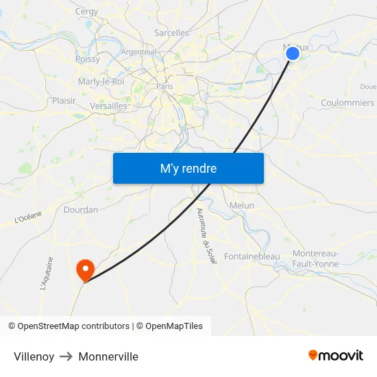 Villenoy to Monnerville map