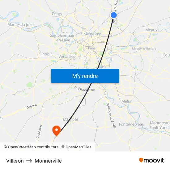 Villeron to Monnerville map