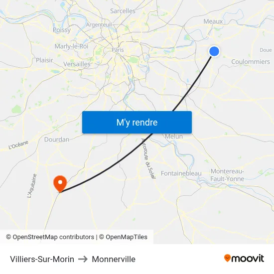 Villiers-Sur-Morin to Monnerville map
