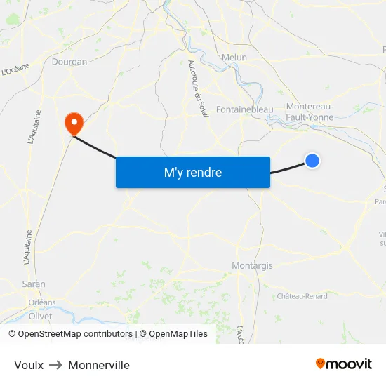 Voulx to Monnerville map