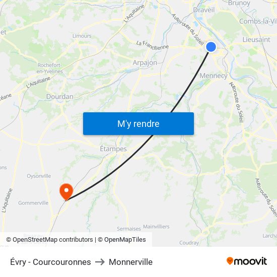 Évry - Courcouronnes to Monnerville map