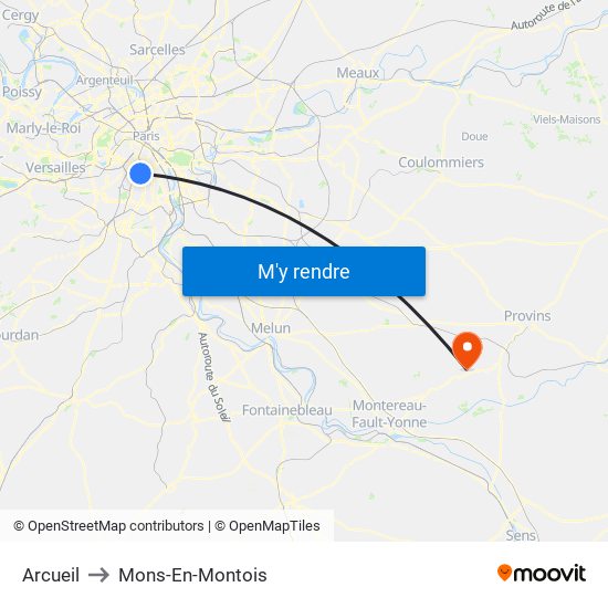 Arcueil to Mons-En-Montois map