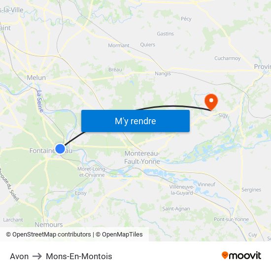 Avon to Mons-En-Montois map