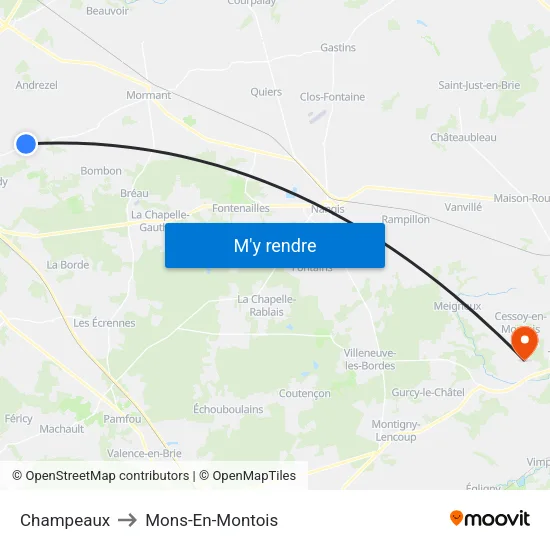 Champeaux to Mons-En-Montois map