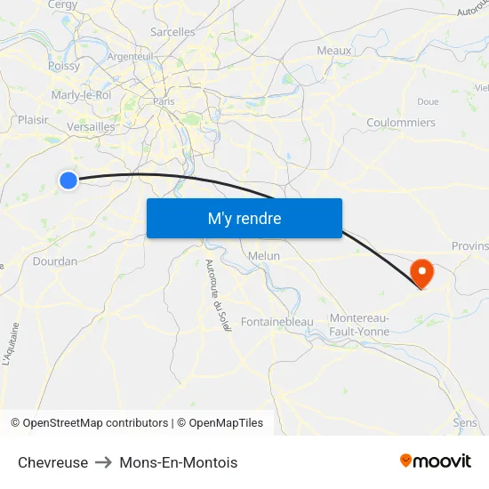 Chevreuse to Mons-En-Montois map