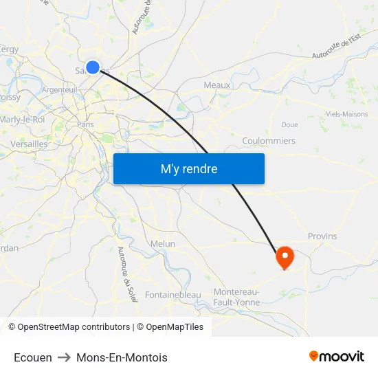 Ecouen to Mons-En-Montois map