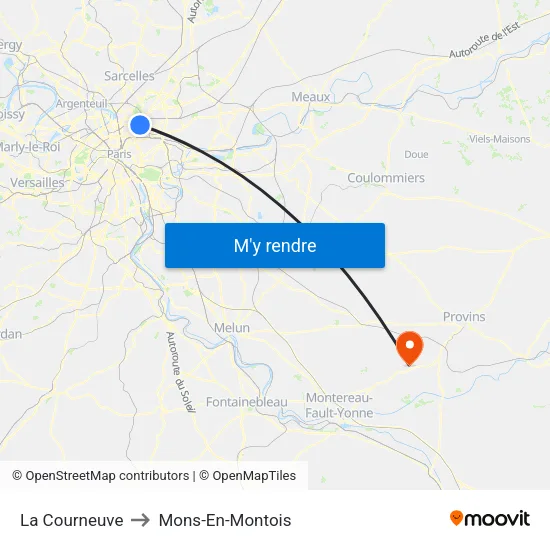 La Courneuve to Mons-En-Montois map