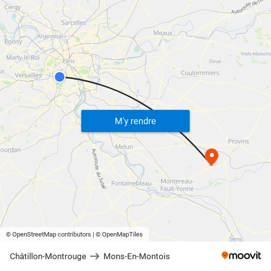 Châtillon-Montrouge to Mons-En-Montois map