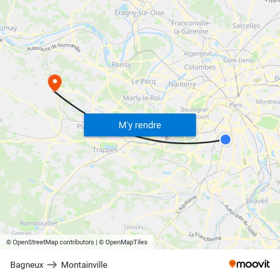 Bagneux to Montainville map