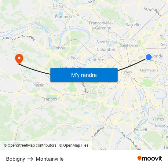 Bobigny to Montainville map