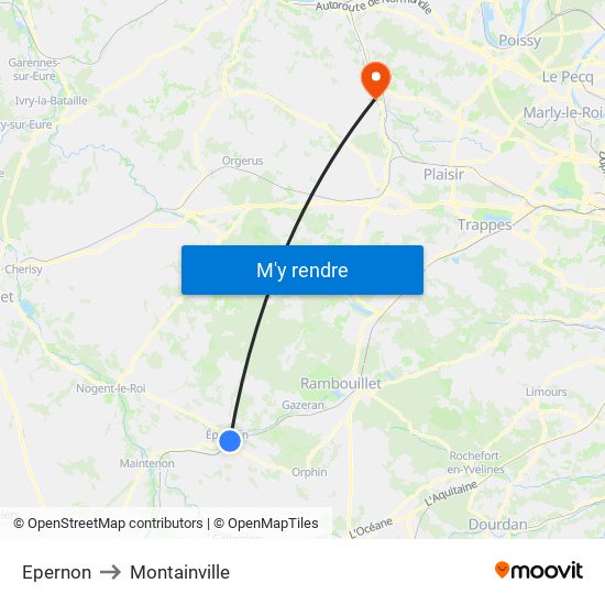 Epernon to Montainville map