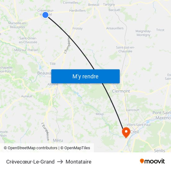 Crèvecœur-Le-Grand to Montataire map