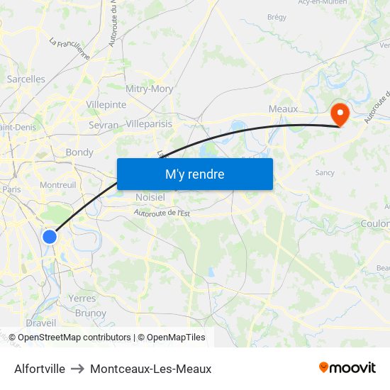 Alfortville to Montceaux-Les-Meaux map