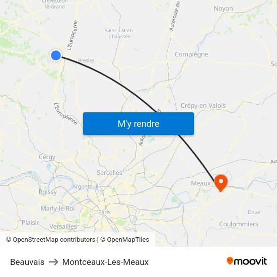 Beauvais to Montceaux-Les-Meaux map
