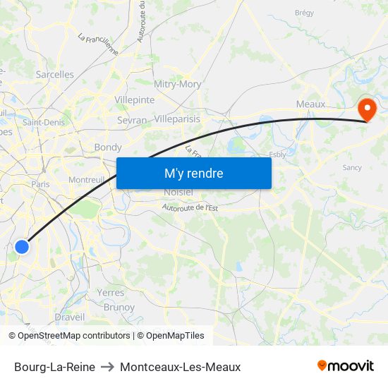 Bourg-La-Reine to Montceaux-Les-Meaux map