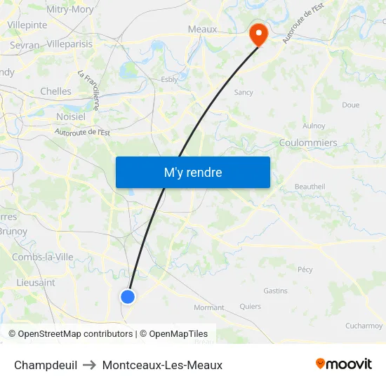 Champdeuil to Montceaux-Les-Meaux map