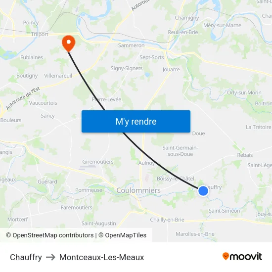Chauffry to Montceaux-Les-Meaux map