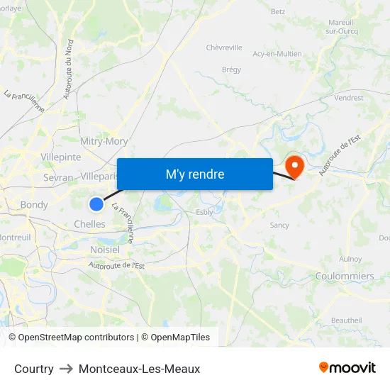 Courtry to Montceaux-Les-Meaux map