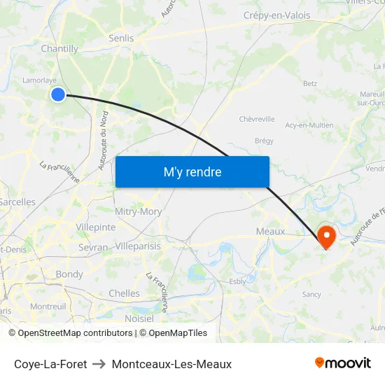 Coye-La-Foret to Montceaux-Les-Meaux map